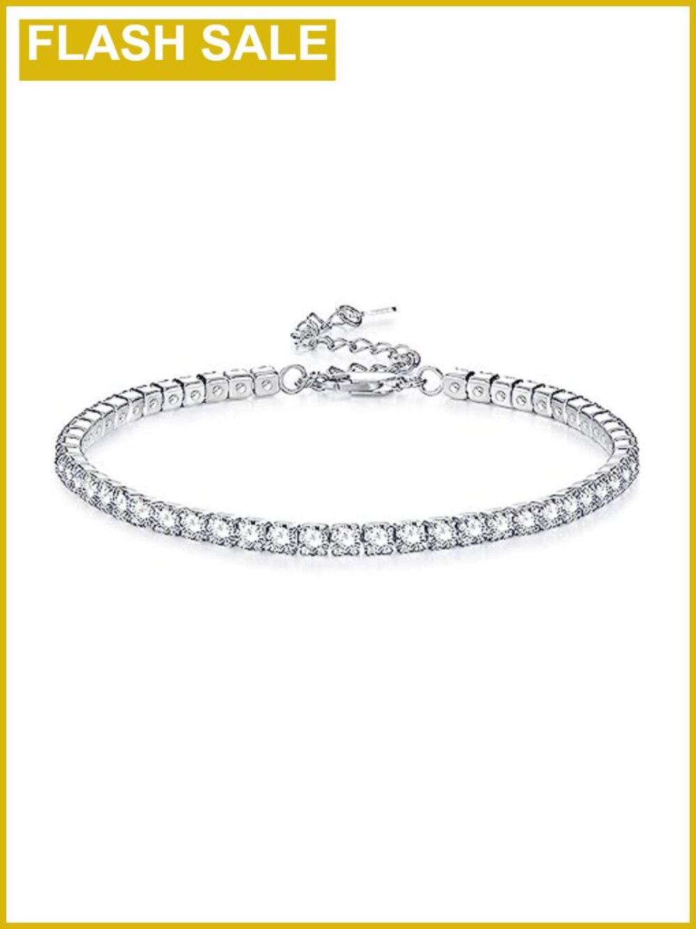 14K White Gold Plated Tennis Anklet Adjustable 8.7-11 Inch Cubic Zirconia